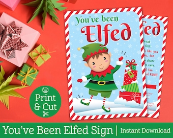 You've Been Elfed, INSTANT EDITABLE DOWNLOAD, We've Been Elfed, Christmas Game, Neighborhood Game, Elf Printable, Elf, Christmas Favor Tags