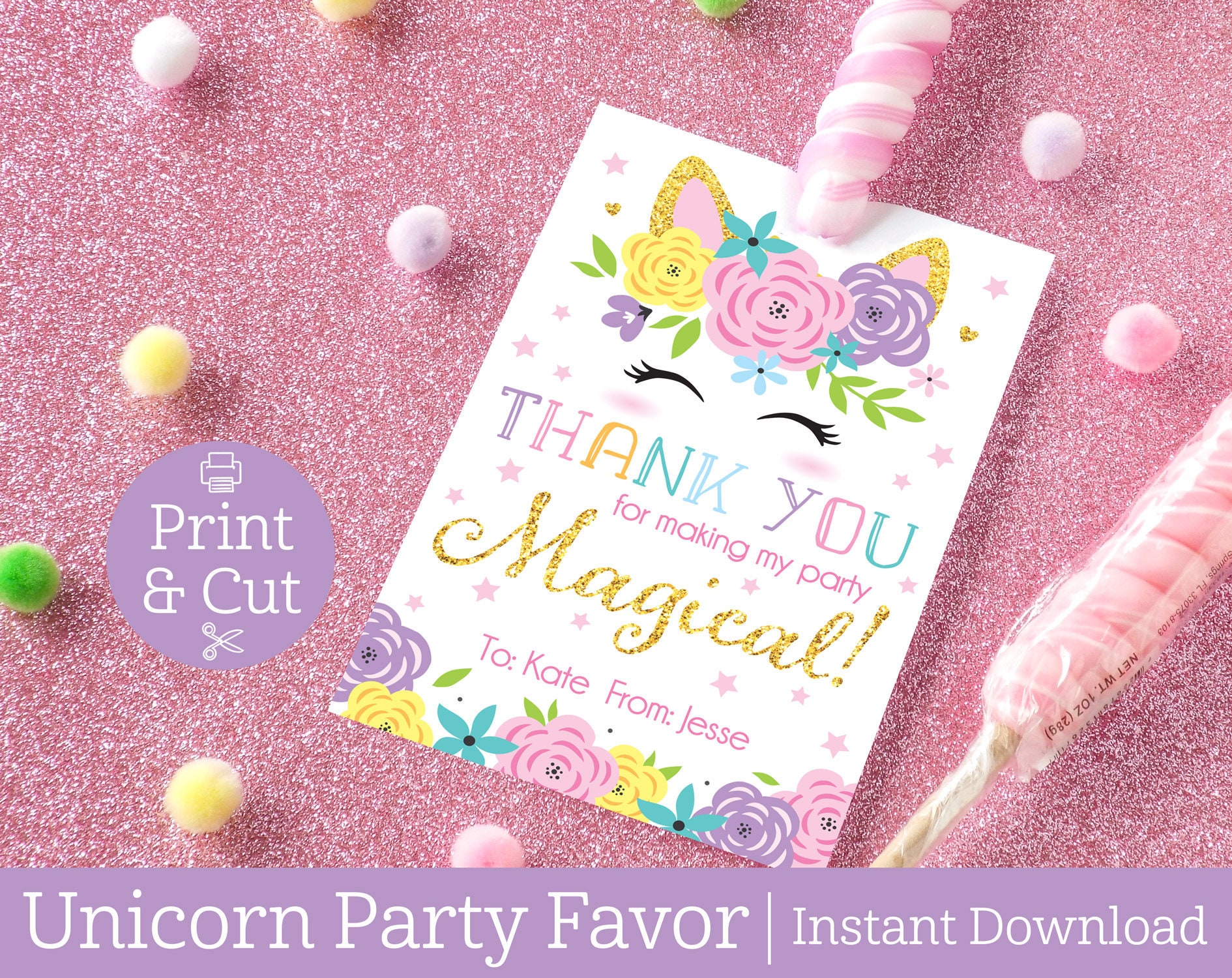 Unicorn Lollipop Holder DIGITAL EDITABLE DOWNLOAD Unicorn - Etsy