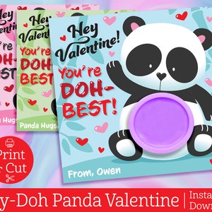 Panda Valentine Day Cards, Digital Editable Download, Play Dough, Classroom Exchange Valentines, Kids Valentines, Play Doh Valentines, Panda