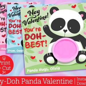 Panda Valentine Day Cards, Instant Editable Download, Play Dough, Classroom Exchange Valentines, Kids Valentines, Play Doh Valentines, Panda