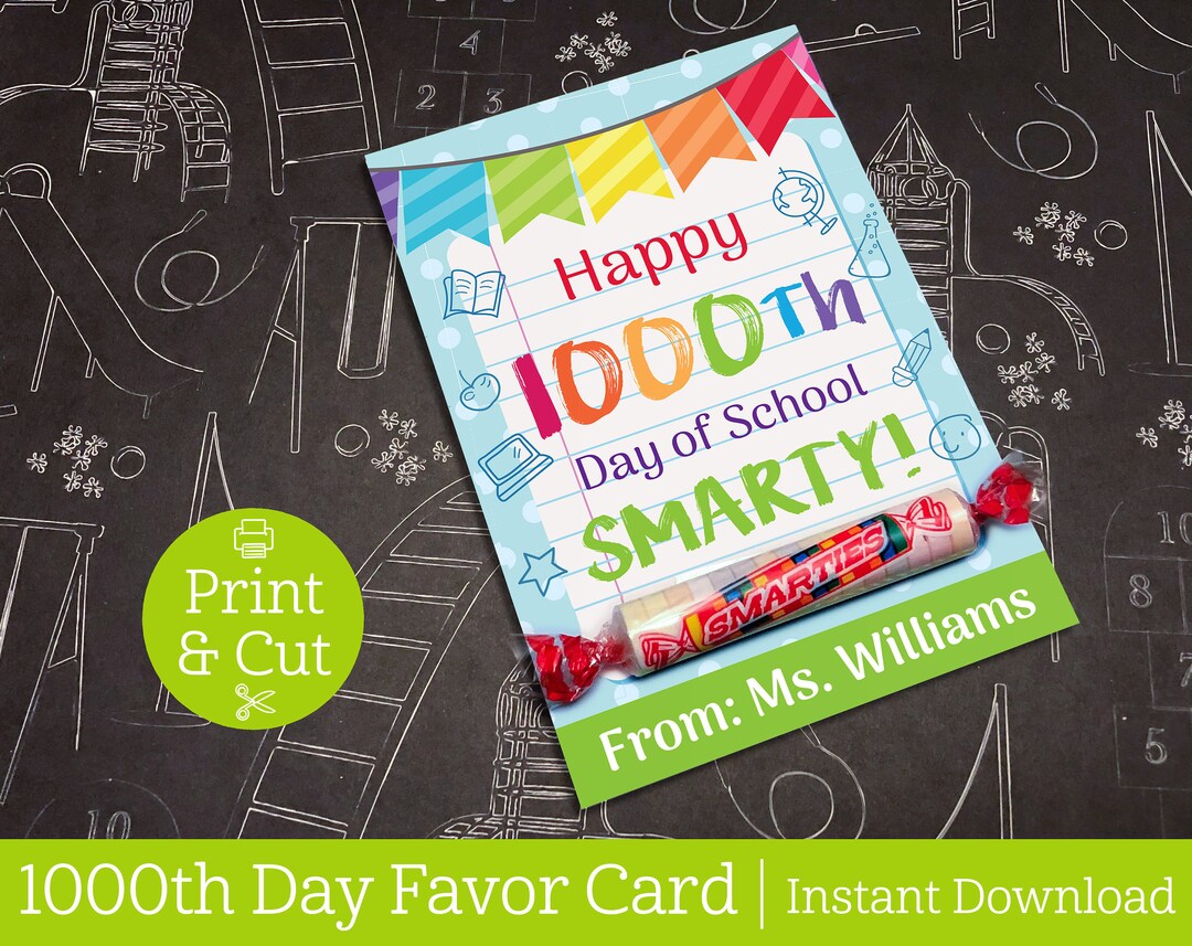 1000th Day of School Smarty, INSTANT EDITABLE DOWNLOAD, 1000 Days
