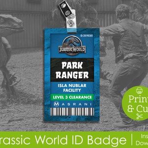 ID Badge, Halloween Costume, Digital Download, Jurassic Cosplay, Park Ranger, Dinosaur, Jurassic World Inspired ID Badge