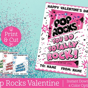 Pop Rocks Valentine Cards, INSTANT EDITABLE DOWNLOAD,Classroom Exchange Valentines Cards,Kids Valentine,You So Totally Rock, Valentine's Day