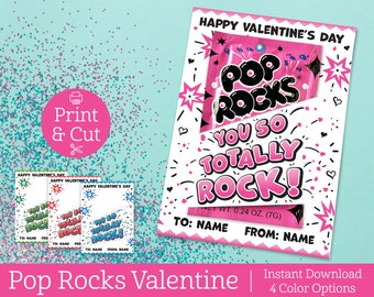 Pop Rocks Valentine Cards, INSTANT EDITABLE DOWNLOAD,Classroom Exchange Valentines Cards,Kids Valentine,You So Totally Rock, Valentine's Day