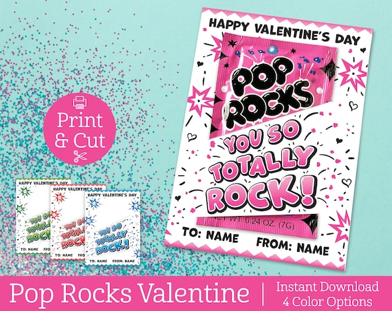 Pop Rocks Valentine Cards INSTANT EDITABLE Downloadclassroom | Etsy