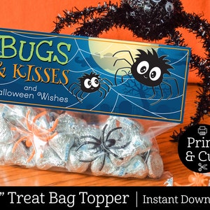 Bugs and Kisses Bag Topper, INSTANT EDITABLE DOWNLOAD, Halloween Treat Bag, Party Favor, Classroom Party Favors, Halloween Printable