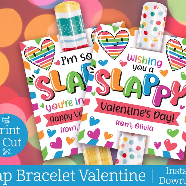 Slap Bracelet Valentine Card, Instant Editable Download, Classroom Exchange Valentine, Slappy Valentine Day, Retro Slap Bracelet, Kids Cards