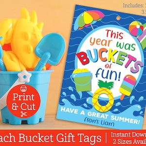 Sand Bucket Tag, DIGITAL EDITIERBAR DOWNLOAD, Eimer Spaß, Ende des Schuljahres Geschenk, Poolparty, Strandeimer, Schülergeschenk, letzter Tag der Schule