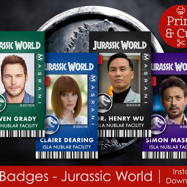 ID Badges,Halloween Costume, Digital Download, Jurassic Cosplay, Owen Grady, Claire Dearing, Dinosaur, Jurassic World Inspired ID Badge