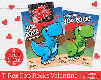 T-Rex Dino Valentine, INSTANT EDITABLE DOWNLOAD, Dinosaur Valentine, Classroom Exchange, Dinosaur Valentine's Day Card, Kids Valentine Cards