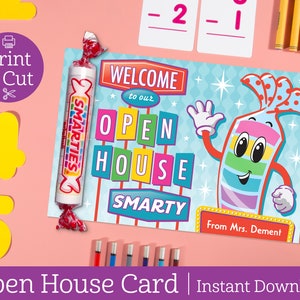 Open House, DIGITAL EDITABLE DOWNLOAD, School Open House, School Favors, Smarties Favors, Teacher Treats, Classroom Gift, Parent Night