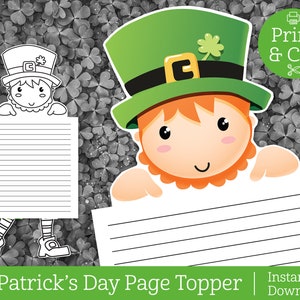 Leprechaun Page Topper, TÉLÉCHARGEMENT INSTANTANÉ, St. Patricks Day, Activité d'écriture, St Patricks Writing Prompts, Leprechaun Writing Craft image 1