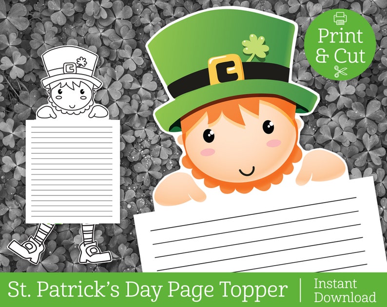 Leprechaun Page Topper, TÉLÉCHARGEMENT INSTANTANÉ, St. Patricks Day, Activité d'écriture, St Patricks Writing Prompts, Leprechaun Writing Craft image 1