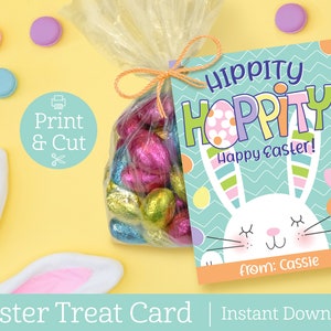 Hippity Hoppity Easter Cards, Digital Editable Download, Easter Treat, Easter Gift Tags, Easter Bunny, Basket Filler, Classroom Easter Favor