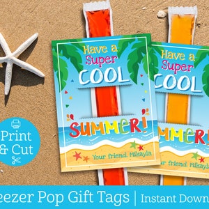 Have A Cool Summer Tags, DIGITAL EDITABLE DOWNLOAD, End of School Year Gifts, Freeze Pops, Summer, Popsicle Holder, Summer Favors,Pool Party