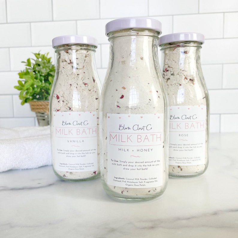 3 milk bath soaks in milk bottle packaging