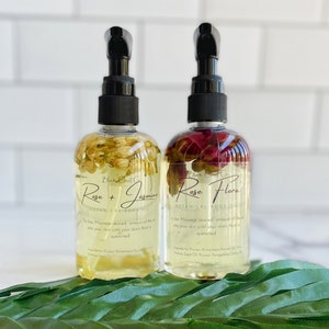 4oz Hydrating Botanical Body Oil - Rose and Jasmine - Rose Flora - Rose Scented Body Oil