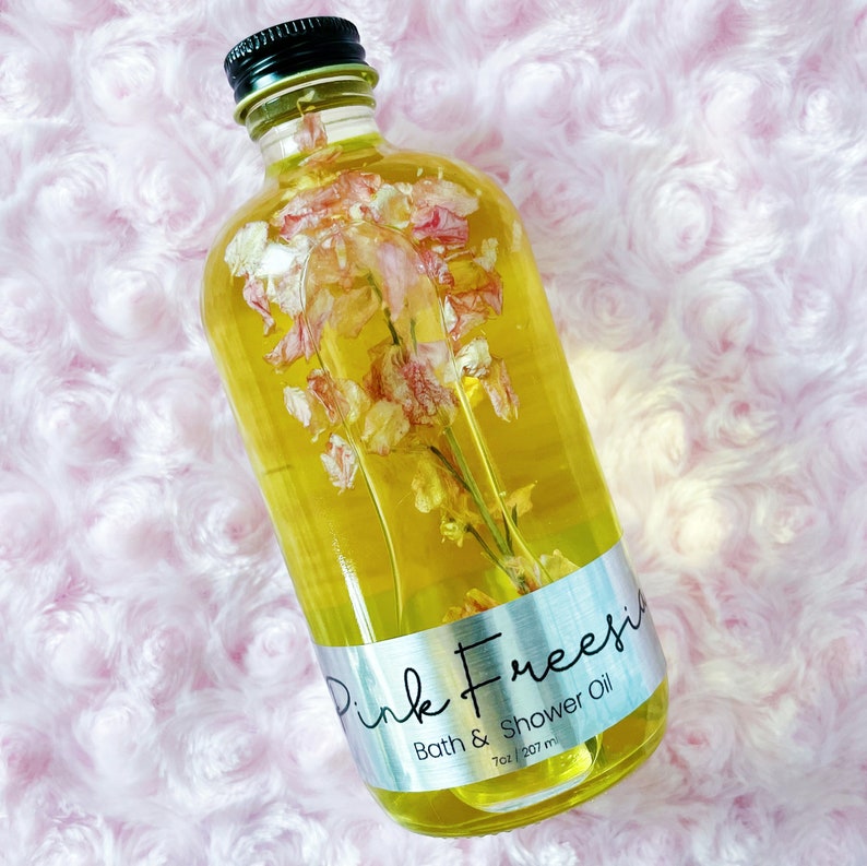 Shower and Bath Oil Shower Oil Bath Oil Body Oil Moisturizing Oil Pink Freesia Bath Gifts Spa Gifts Mother's Day Gifts Pink Freesia