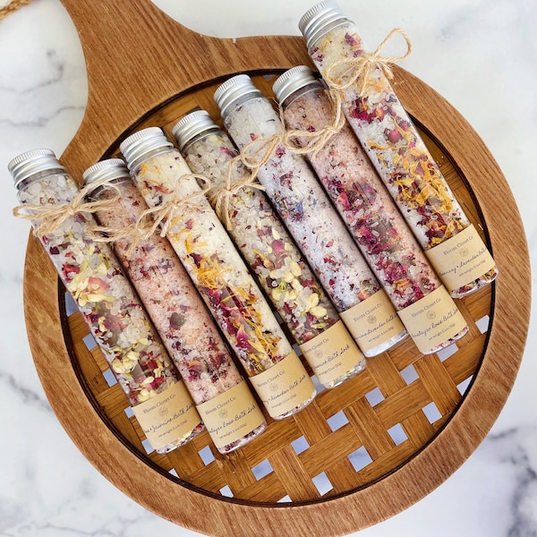 Large Test Tube Bath Salts - Bulk Test Tube Bath Salt - Rose and Jasmine Bath Soak - Pink Himalayan Rose Bath Soak - Rosemary Bath Soak