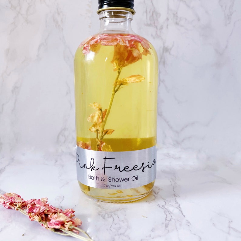 Shower and Bath Oil Shower Oil Bath Oil Body Oil Moisturizing Oil Pink Freesia Bath Gifts Spa Gifts Mother's Day Gifts image 7