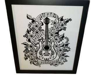 Acoustic Guitar Design Real Oak Picture Frame 4 x 6 With Hand Cast Pewter Motif Rock Pop Musician Music Gift