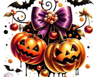 Cherries Pumpkin Png Cherry Pumpkin Season Fall Vibes Coquette Bow Bats and Bows Sublimation Design Girly Halloween Digital Download