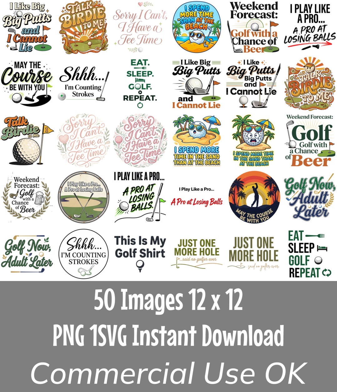 Funny Golf PNG Bundle 50 Sublimation Designs PNG Files Golf Quotes Bundle Shirt & Mug Desi