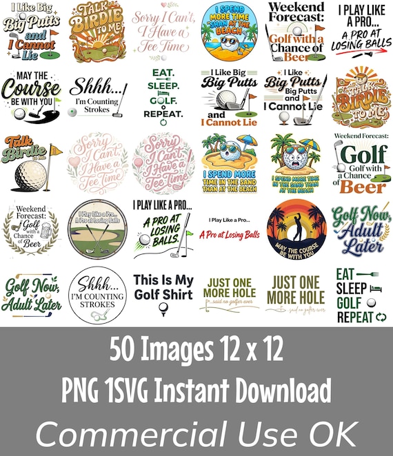 Funny Golf PNG Bundle 50 Sublimation Designs PNG Files Golf Quotes Bundle Shirt & Mug Designs Commercial Use