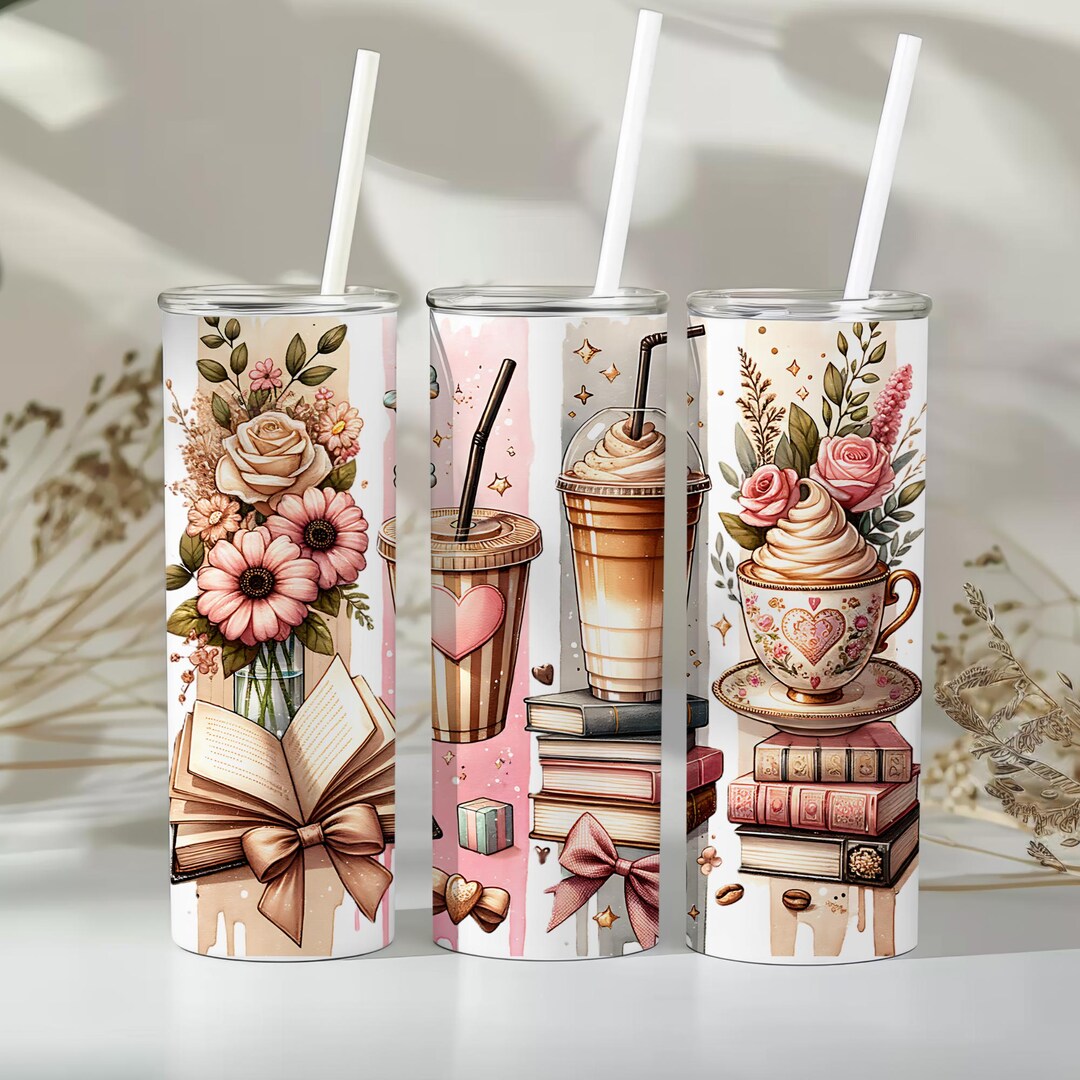 20 Oz Skinny Tumbler PNG Sublimation Wrap Coffee & Book Lovers ...