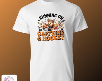 Running on Caffeine and Hockey Sublimation Clip Art 12 x 12 Design Autumn Sublimation Design for Hockey and Coffee Lovers Instant Download