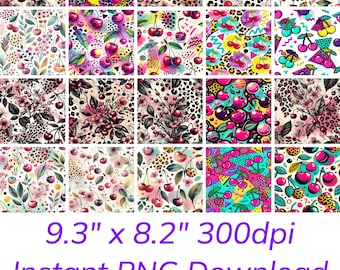 Cherry and Cheetah Seamless Tumbler Wrap Bundle 20 Designs Cherries Leopard Print 20oz Skinny Sublimation Design Punk Grunge Digital