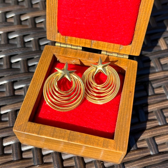 Vintage Golden Circles And Star Earrings - image 1