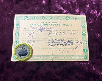 Boy Scouts Kochen Verdienst Abzeichen mit Zertifikat Vintage 1960er Jahre