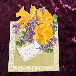 Vintage Geburtstagskarte Gelbe und Lila Blumen