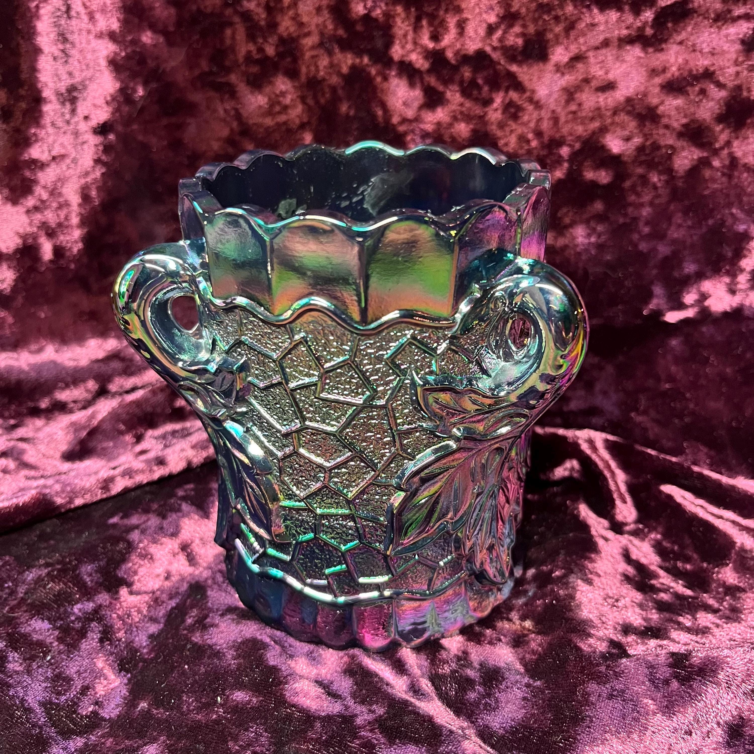 Vintage L.G. Wright Amethyst Maple Leaf Carnival Glass Spooner