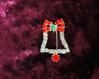 Vintage Christmas Bell Rhinestone Pin