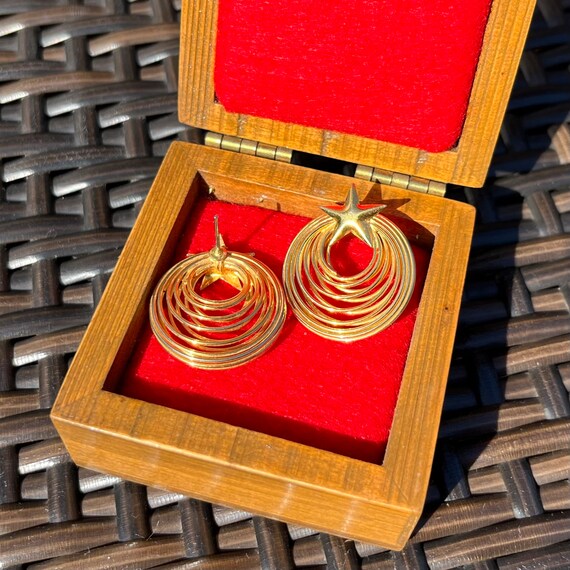 Vintage Golden Circles And Star Earrings - image 3