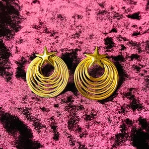 Golden Circles And Star Earrings Vintage