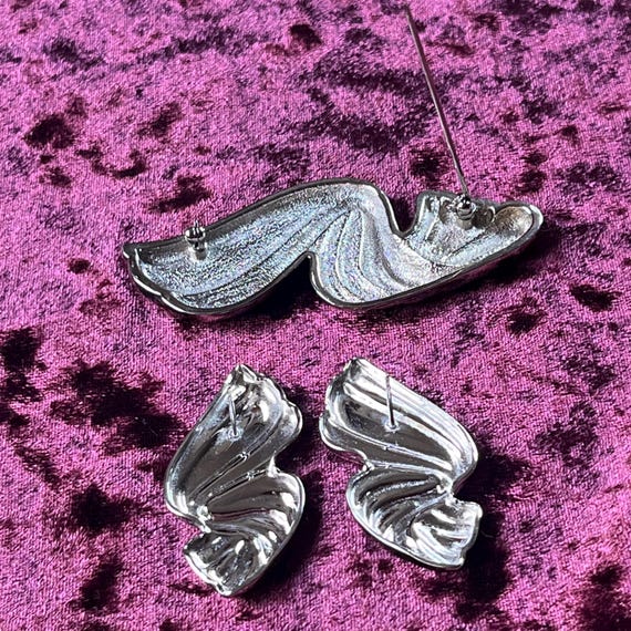 Silver Toned Swooping Ribbon Vintage Brooch and Earrings Set - Etsy