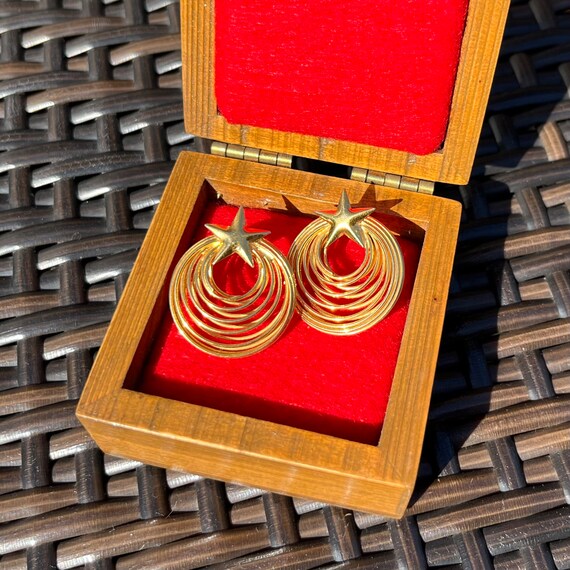 Vintage Golden Circles And Star Earrings - image 2