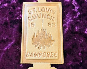 Boy Scouts 1963 Camporee Bead Totem Leather Tag Vintage St. Louis Council