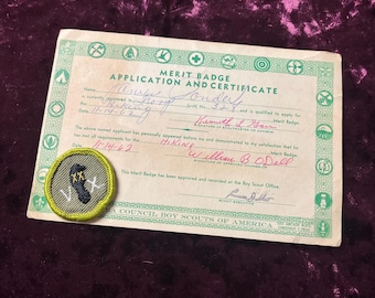 Pfadfinder-Abzeichen mit Urkunde Vintage 1960er Jahre