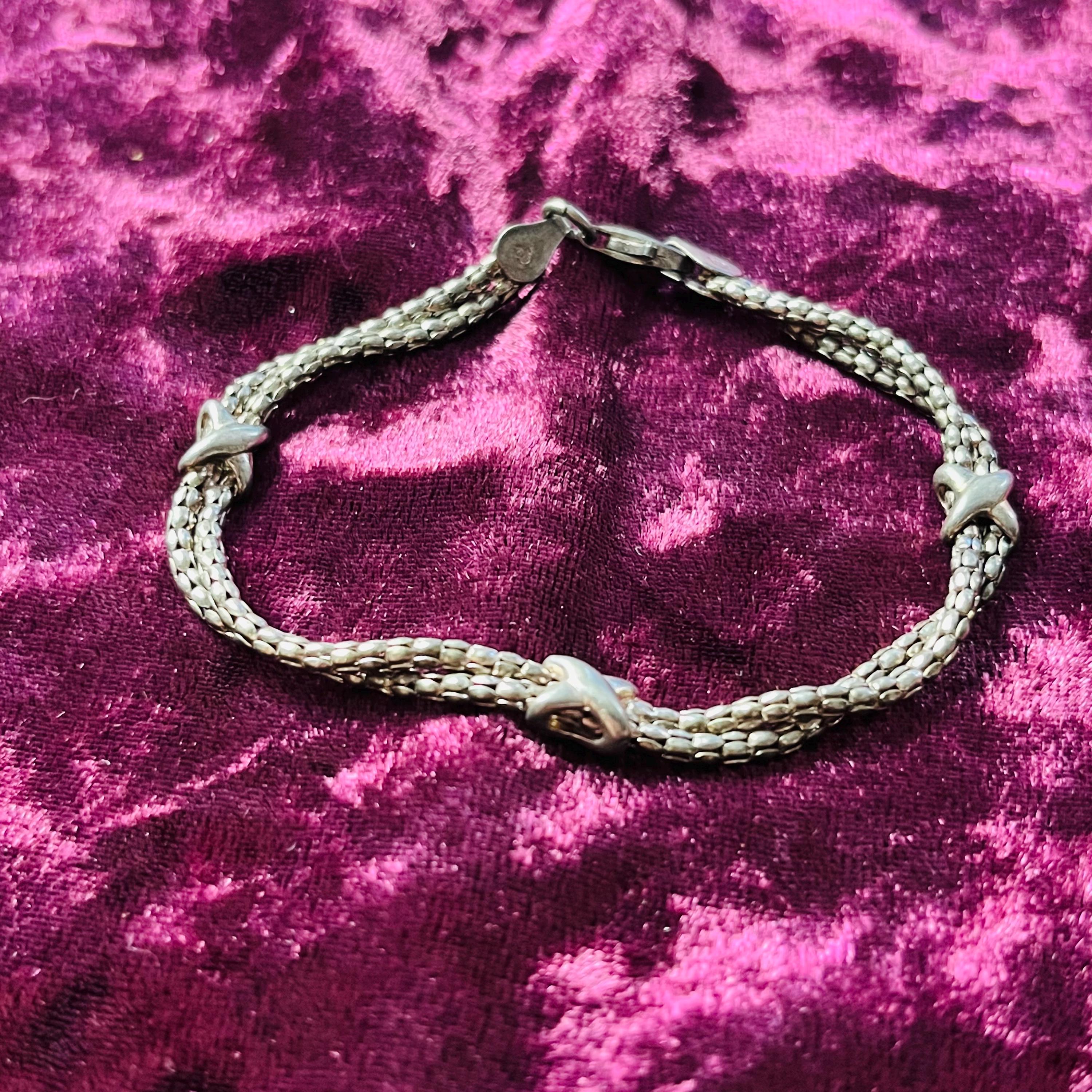 Vintage Sterling Silver Chain Bracelet With Silver X Cross