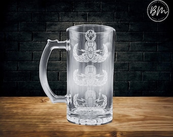 All 3 EOD Badges Engraved on a Pint or Beer Glass