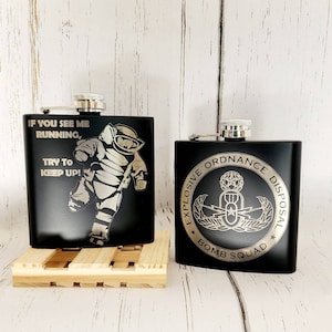 If You See Me Running.....& Logo with Master Badge, 8oz Black Flask