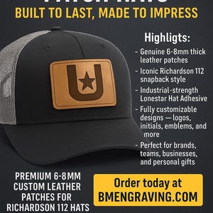 Custom Leather Hat Patch - Richardson 112 Hats