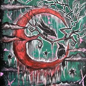 9x12 pink raven moon canvas painting