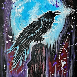 Blue moon raven art print