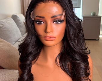 Peluca camboyana de 40 cm para uso diario, con cierre de 15x15 cm, cosida a máquina, lista para usar, personalizada sin pegamento.