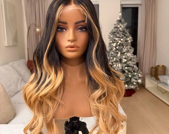 Peluca de cabello camboyano sin procesar de 26 pulgadas, cierre de encaje HD de 5x5, reflejos ombré